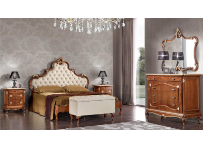 Schlofkummer Komplett Set Bett 2x Nuetsdësch Kommode Spigel Fauteuil 6tlg Italien
