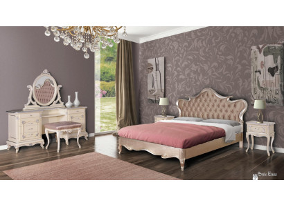 Luxus Schlofzëmmer Set Bett Nuetsdëscher Hocker Make-up Dësch Spigel Komplett Nei