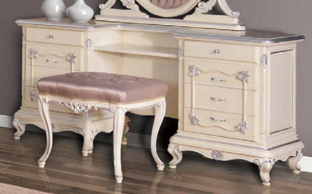 Luxus Schlofzëmmer Set Bett Nuetsdëscher Hocker Make-up Dësch Spigel Komplett Nei