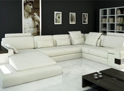 Design Ledercouch Sofa Couch Polster Wunnlandschaft XXL Grouss Eckcouch Ecke Bellini