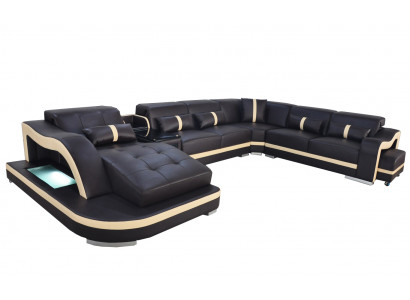 Lieder Couch Polster Sëtz Wunnlandschaft Modern Garnitur Sofa mat USB U Form LED