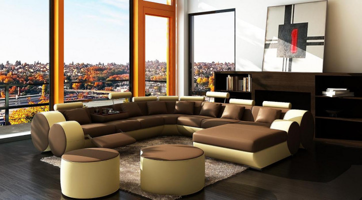 Designer Ledersofa mat USB XXL Wunnlandschaft Grousst Sofa Polstersëtzk Ecksofa Relax