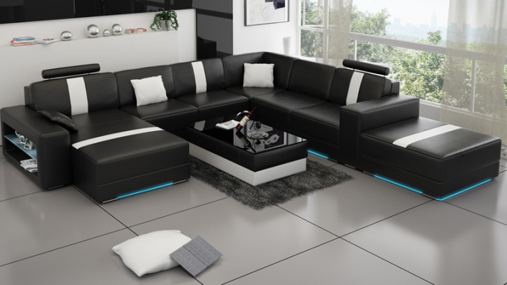 Ledercouch U-Form Sofa Wunnlandschaft Eckcouch Garnitur Design Modern Sofa K5010