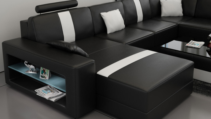 Ledercouch U-Form Sofa Wunnlandschaft Eckcouch Garnitur Design Modern Sofa K5010