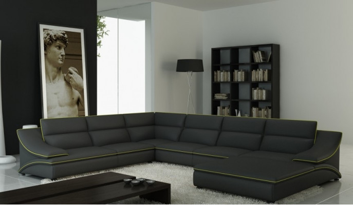 Winkelsofa mat USB Ledersofa Wunnlandschaft Canapé Sëtz Eck Garnitur U Form EltmannG