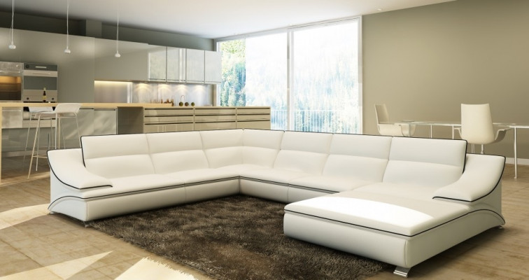 Winkelsofa mat USB Ledersofa Wunnlandschaft Canapé Sëtz Eck Garnitur U Form EltmannG
