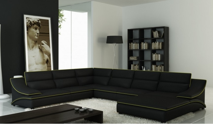 Winkelsofa mat USB Ledersofa Wunnlandschaft Canapé Sëtz Eck Garnitur U Form EltmannG
