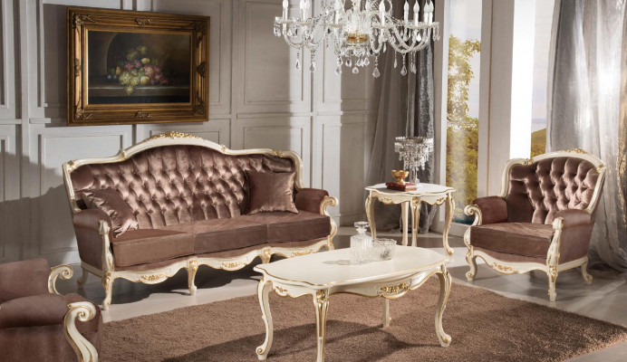 Klassesch Wunnzëmmermiwwelen Couch Sofa Fauteuils Couchtisch Niewendësch 4tlg