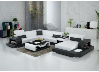 Ecksofa Canapé + USB Këssen Wunnlandschaft Polstereck Designsofa Ledercanapé Nei