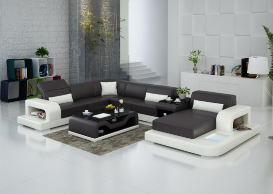 Ecksofa Canapé + USB Këssen Wunnlandschaft Polstereck Designsofa Ledercanapé Nei
