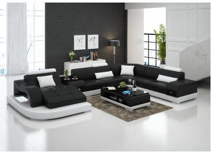 Ledersofa Couch Wohnlandschaft Ecksofa Eck Garnitur Design Modern Sofa +USB Rout