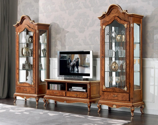 Wunnwand Set 3tlg. Wunnzëmmer rtv Vitrinn Buffetschaf Regal Luxus Wandschränke Nei