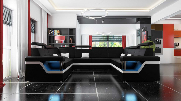 Wunnlandschaft Ecksofa mat USB U Form Sofa Couch Polster Sëtz Garnitur XXL Nei