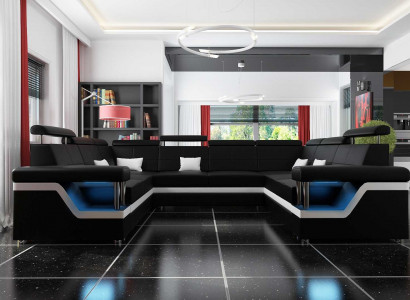 Wunnlandschaft Ecksofa mat USB U Form Sofa Couch Polster Sëtz Garnitur XXL Nei