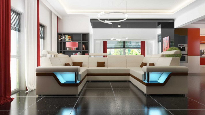 Wunnlandschaft Ecksofa mat USB U Form Sofa Couch Polster Sëtz Garnitur XXL Nei