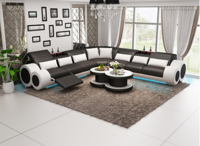 Wunnlandschaft Designer Sofa mat USB Grouss Polstersofa Lieder Sofas Eck Ecke Sëtz Schwaarz
