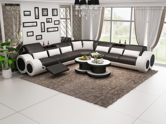 Wunnlandschaft Designer Sofa mat USB Grouss Polstersofa Lieder Sofas Eck Ecke Sëtz Schwaarz