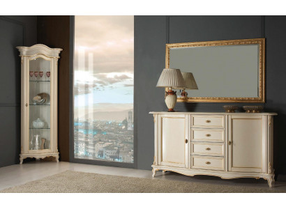 Wunnzëmmer Vitrine Schaf Kommode Italien Spigel klassescht Set 3tlg Wäiss Nei