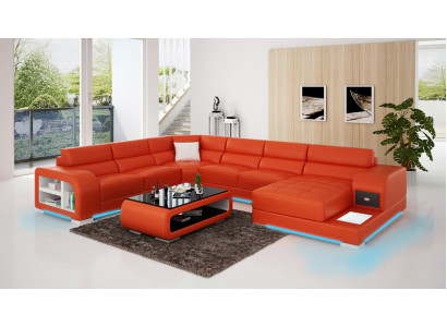 Modern Ledersofa Couch Design Wohnlandschaft Ecksofa Eck Garnitur Sofa Luucht USB