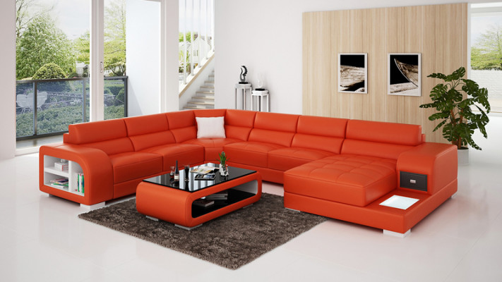 Modern Ledersofa Couch Design Wohnlandschaft Ecksofa Eck Garnitur Sofa Luucht USB