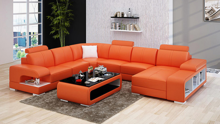 Wunnzëmmer Canapé Sofa Lieder Polster Eck Sëtz Garnitur U Form Wunnlandschaft +USB
