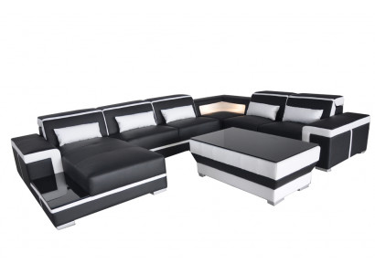 XXL Lieder Sofa Polster Wunn Canapé Sëtz Garnitur Eck Eck Sofae Couchen + Dësch