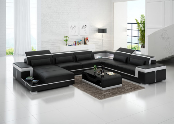 XXL Lieder Sofa Polster Wunn Canapé Sëtz Garnitur Eck Eck Sofae Couchen + Dësch