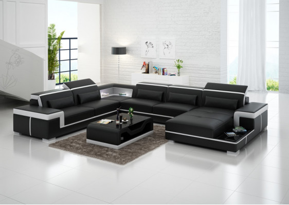 XXL Lieder Sofa Polster Wunn Canapé Sëtz Garnitur Eck Eck Sofae Couchen + Dësch