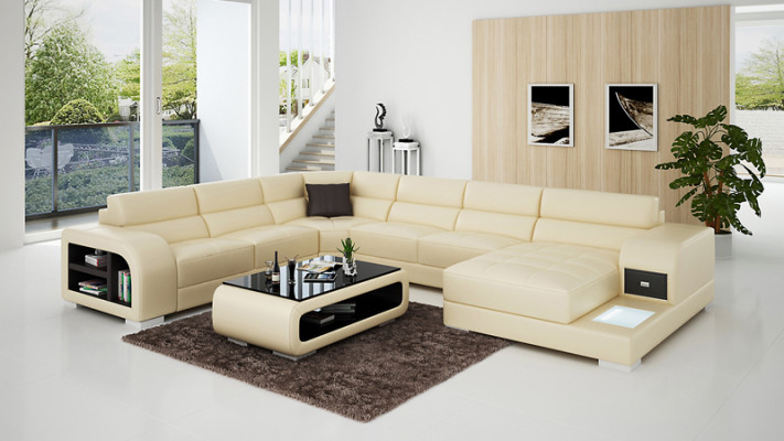 Ledersofa Canapé Wunnlandschaft Garnitur Design Modern Eckent Canapé U-Form G8029