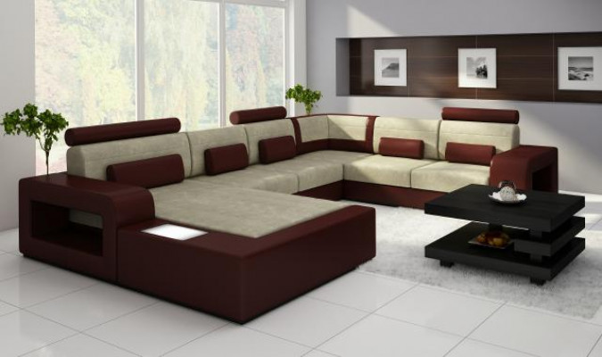 Sofa Sofagarnitur Stoff Textil Lieder Sofa mat Beliichtung Wunnlandschaft Couch !