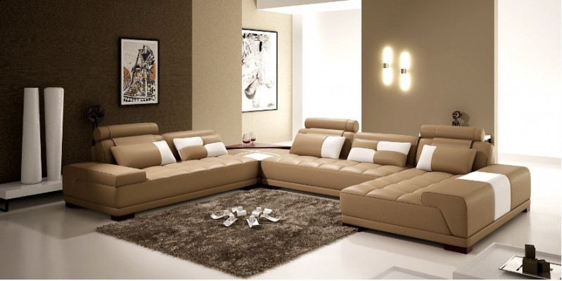 Ledersofa mat USB Sofa Këssen Sëtz Eck Wunnlandschaft Couch Eckgarnitur PH376