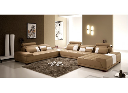 Ledersofa mat USB Sofa Këssen Sëtz Eck Wunnlandschaft Couch Eckgarnitur PH376