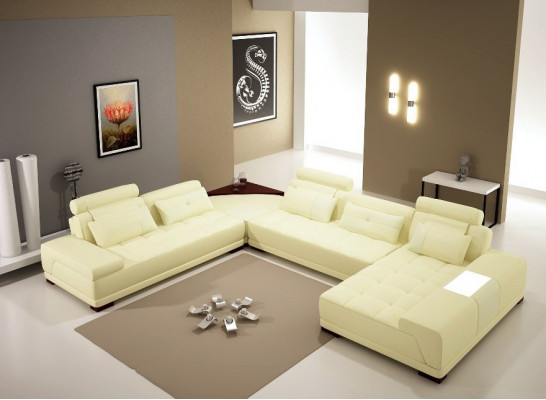 Ledersofa mat USB Sofa Këssen Sëtz Eck Wunnlandschaft Couch Eckgarnitur PH376