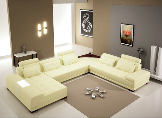 Ledersofa mat USB Sofa Këssen Sëtz Eck Wunnlandschaft Couch Eckgarnitur PH376