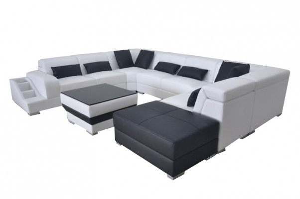 Lieder Eck Canapé Wunnlandschaft Garnitur Design Modern Canapé Sofas USB LED Hocker