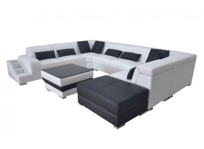 Lieder Eck Canapé Wunnlandschaft Garnitur Design Modern Canapé Sofas USB LED Hocker
