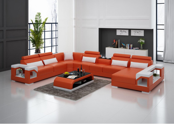 Komplett Set Këssen Ledersofa Wunnlandschaft Ecksofa Garnitur Modern Sofa USB