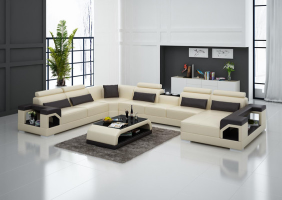 Komplett Set Këssen Ledersofa Wunnlandschaft Ecksofa Garnitur Modern Sofa USB