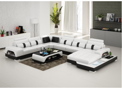 Ledercouch Couch Wohnlandschaft Ecksitzgrupp Eck Garnitur Design Modern Sofa mat USB
