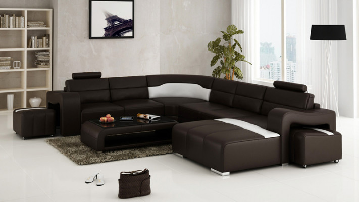 Ledercouch Wunnlandschaft Eckschaaf Eck Garnitur Design Modern Sofa mat USB