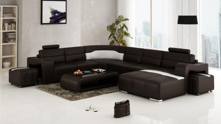 Ledercouch Wunnlandschaft Eckschaaf Eck Garnitur Design Modern Sofa mat USB