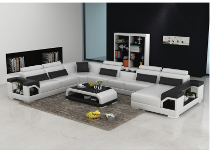 Ledercouch Sofa Wunnlandschaft Eckecksofa Eck Garnitur Design Modern Couch mat USB