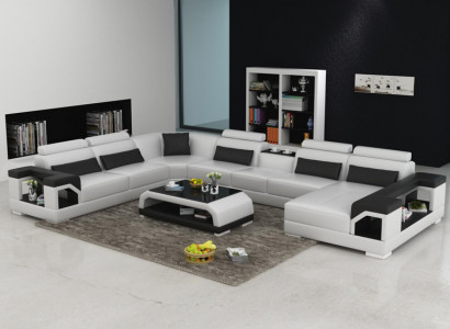 Ledercouch Sofa Wunnlandschaft Eckecksofa Eck Garnitur Design Modern Couch mat USB