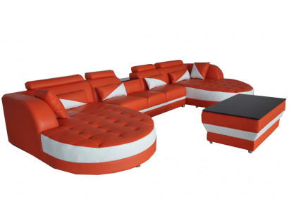 Modern Lieder Sofa Eckcouch Polster Wunnzëmmer Ecksofa U Form Wunnlandschaf USB