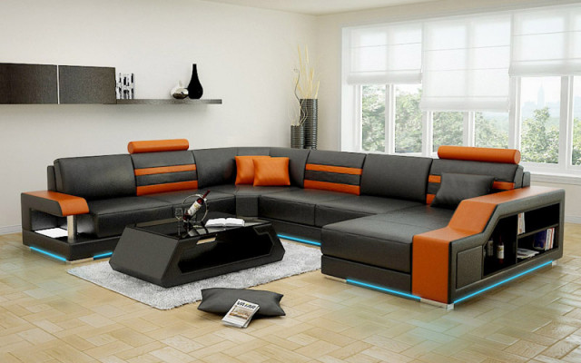 Ledercouch Wunnlandschaft Eckcouch Eck Garnitur Design Modern Neit Sofa L6016
