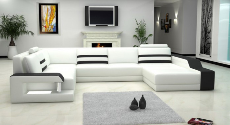 Designersofa Ecksofa Couch Ledersofa Polstersëtz Eck Garnitur mat Liicht PHX1