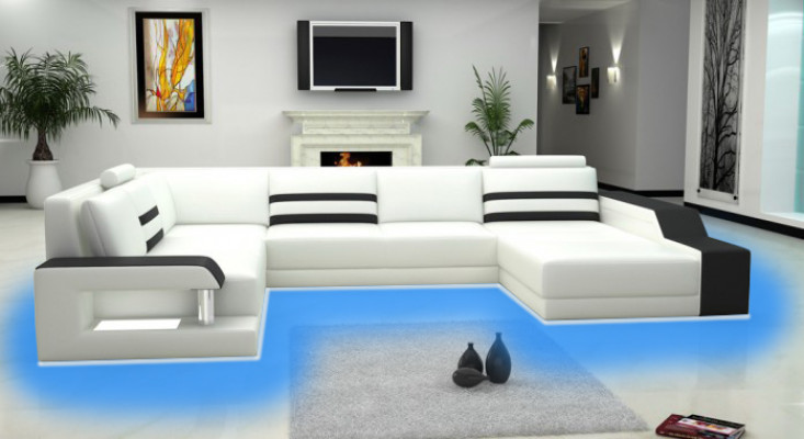 Designersofa Ecksofa Couch Ledersofa Polstersëtz Eck Garnitur mat Liicht PHX1