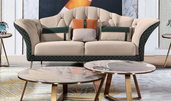 Designer Garnituren Sofa Canapé Polster Garnitur 6tlg. Set Lieder Couchtisch