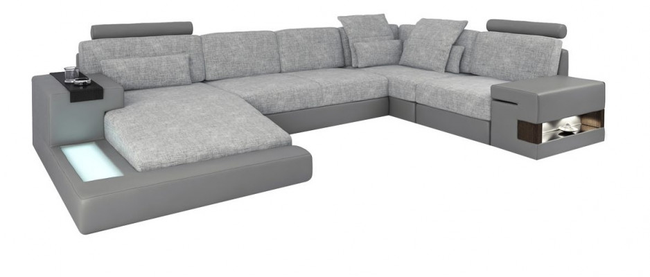 U-Form Miwwel Canapé-Bett Funktiounen Polster Textil Moud Design Wénkelcouch Nei Canapé