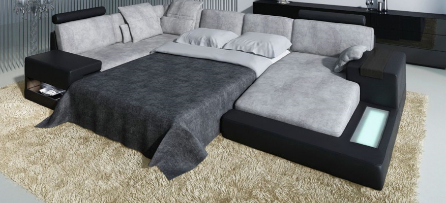 U-Form Miwwel Canapé-Bett Funktiounen Polster Textil Moud Design Wénkelcouch Nei Canapé
